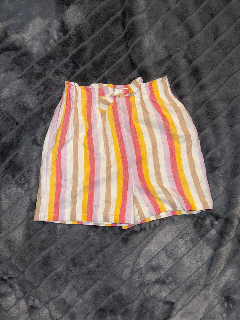 Rare Editions Striped Tie-Waist Shorts in Pink, Yellow, Tan, White